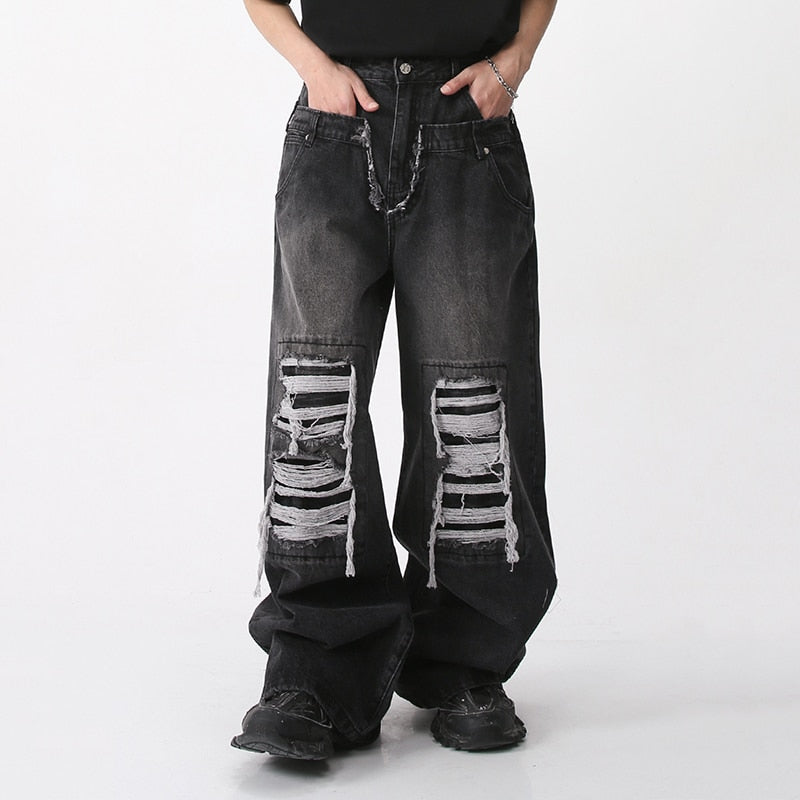 Wide Leg Patch Hole Jeans