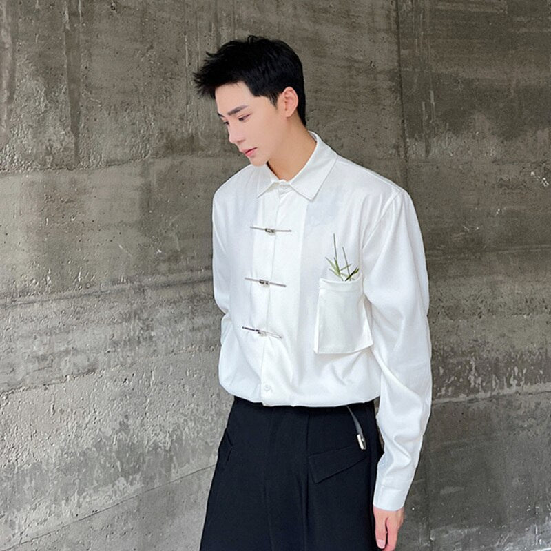 Solid White Metal Button Shirt