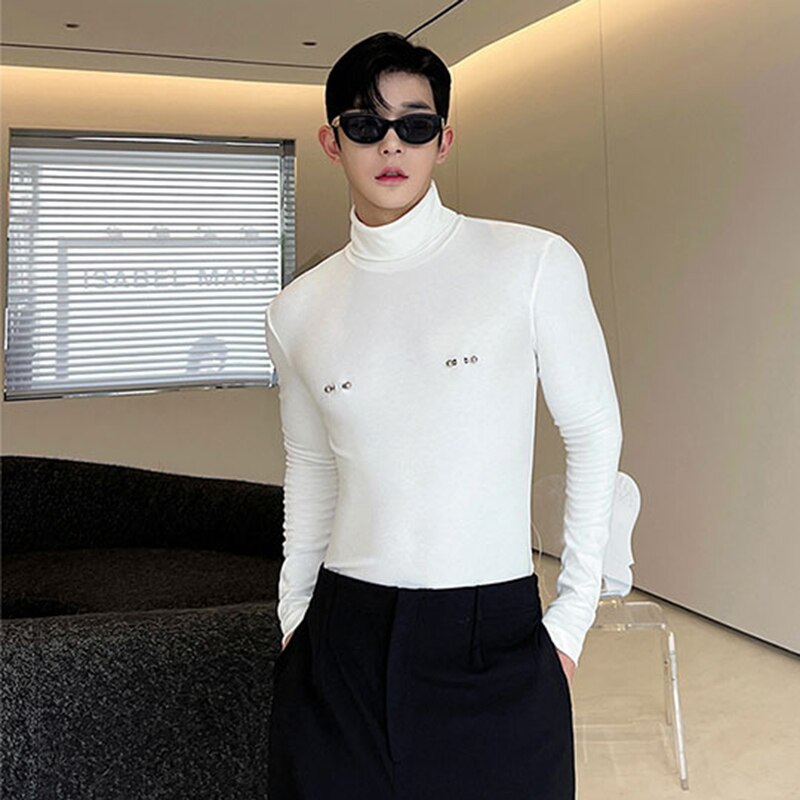 Detachable Breastpin Decoration Turtleneck T-Shirt