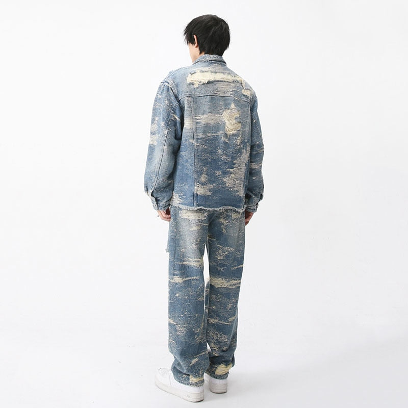 Spring Ripped Denim Jacket Sets