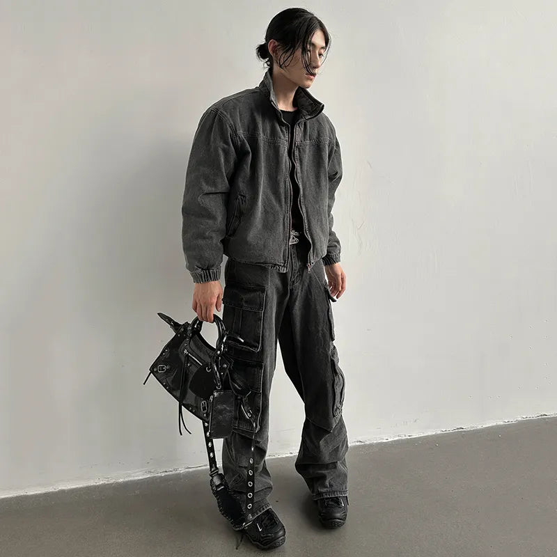 Denim Solid Loose Pants Set