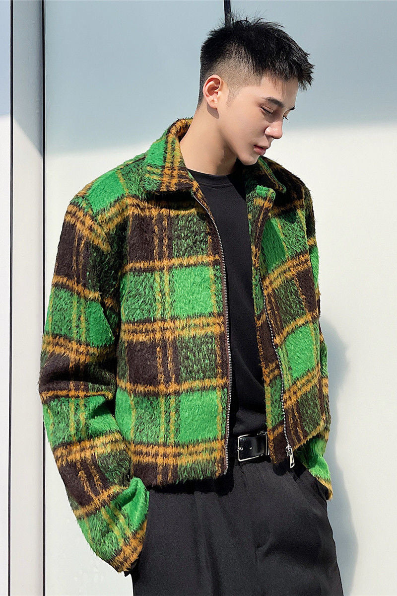 Big Green Plaid Loose Men Jacket