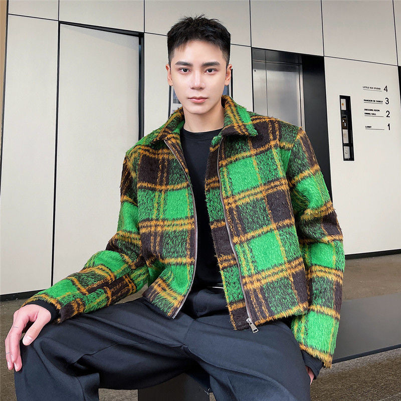 Big Green Plaid Loose Men Jacket