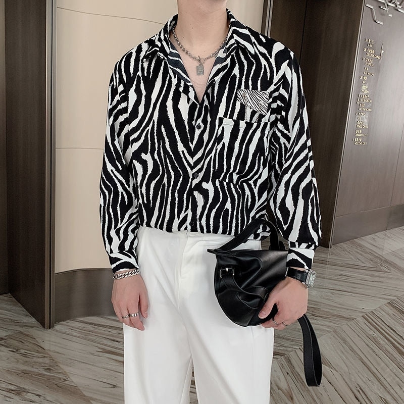 Monochrome Zebra Patterned Long-Sleeved Shirt