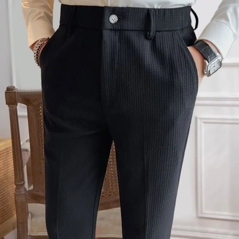 High Waist Solid Color Straight Ankle Trousers