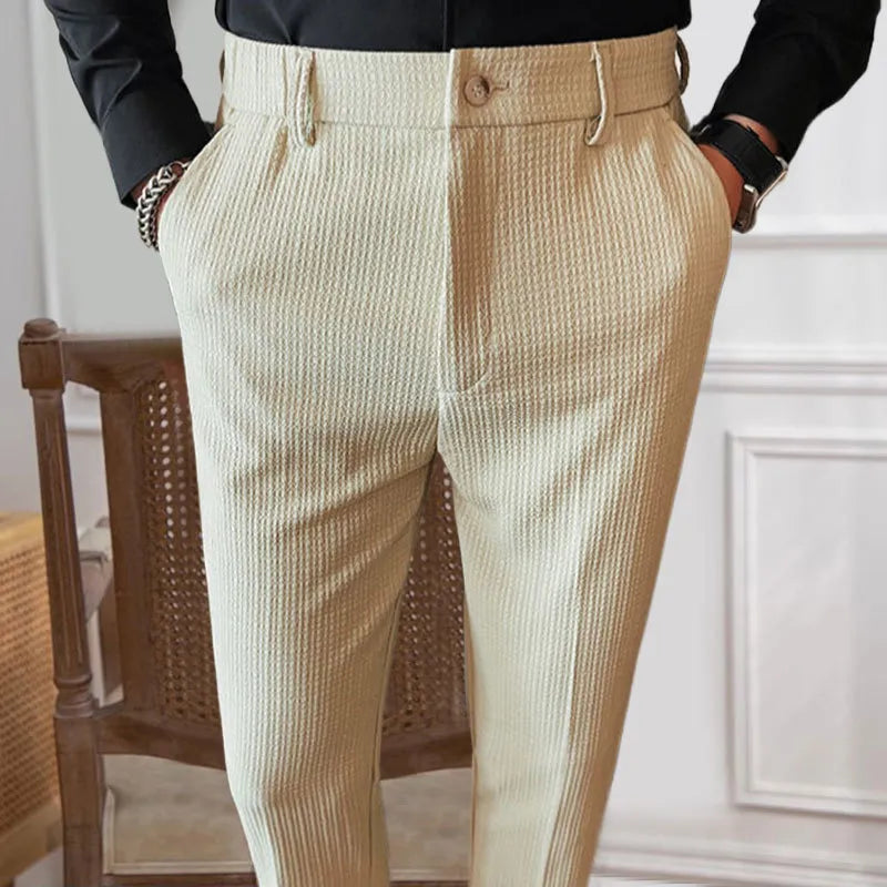 High Waist Solid Color Straight Ankle Trousers