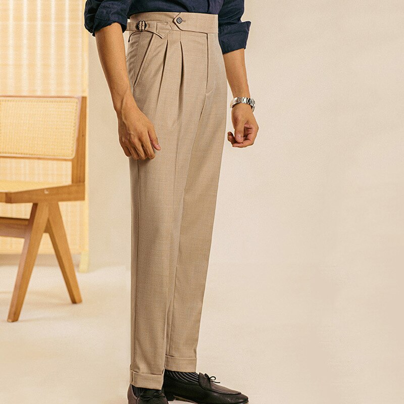 Khaki Color High Waist Polyester Trousers