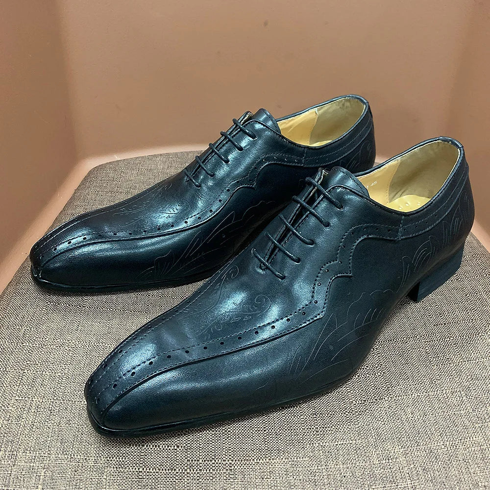 Embossed Genuine Leather Oxford Shoes