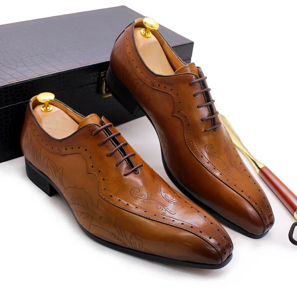 Embossed Genuine Leather Oxford Shoes