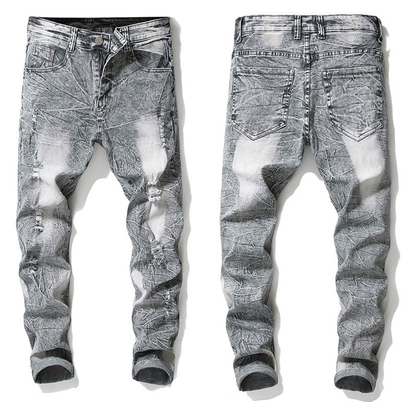 Grey Skinny Stretch Moustache Casual Men Jeans