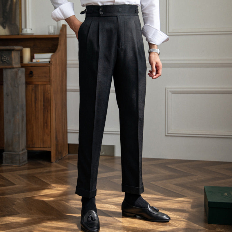 Solid Cotton Mid Waist Trousers