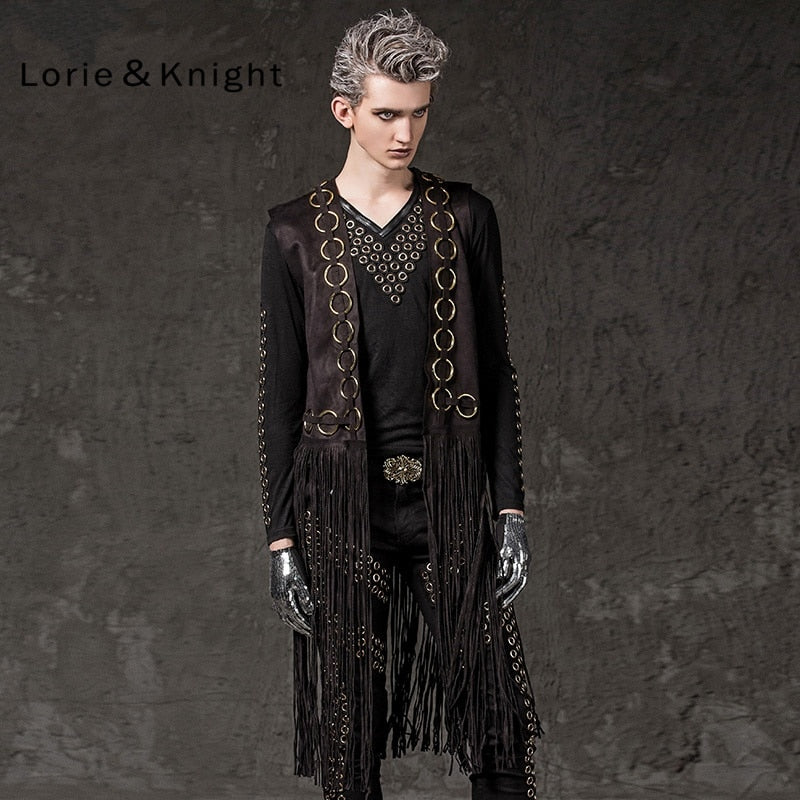 Long Tassels Men Vest Metal Rivets Punk Style