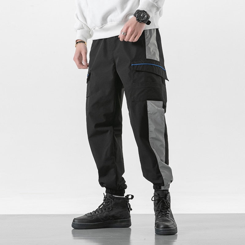 Japanese Style Drawstring Tactical Cargo Spliced Men Pants