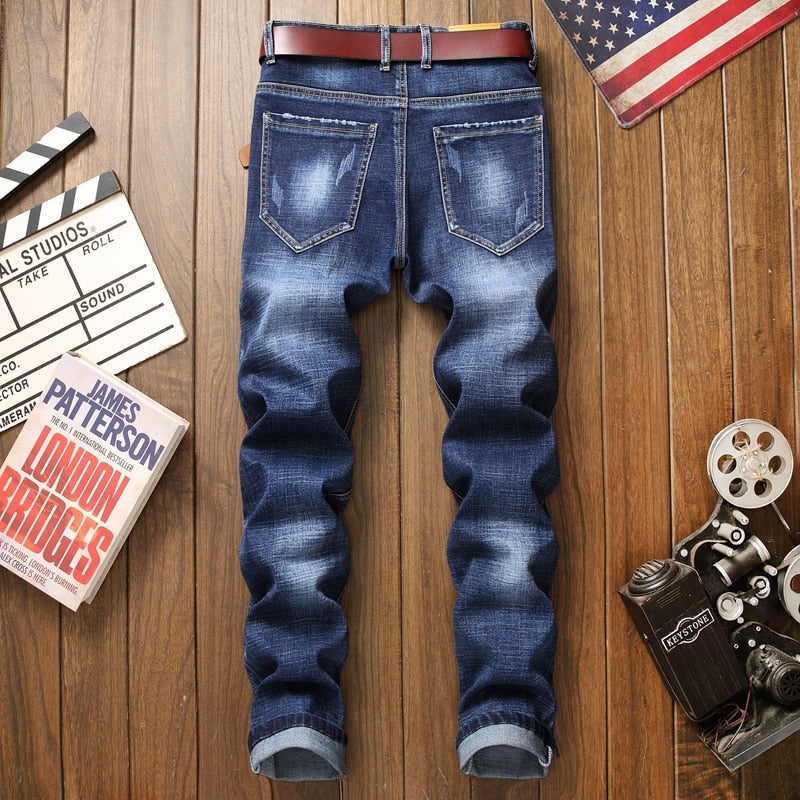 Tiger And Floral Embroidery Casual Jeans