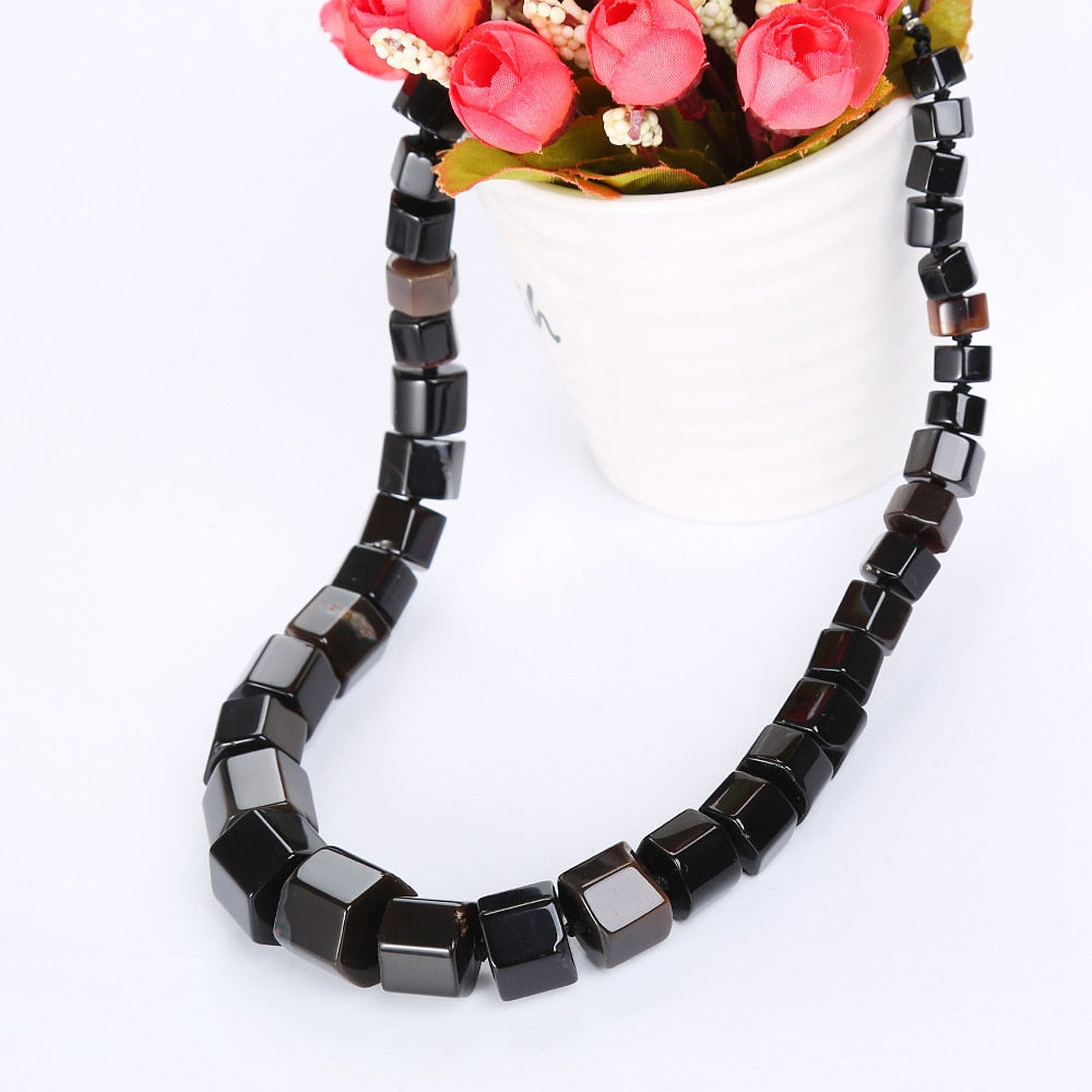 Black Agate Natural Jewelry Men Ethnic Necklace