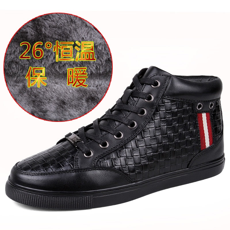 Black Woven High Top Lace Up Casual Style Men Sneaker