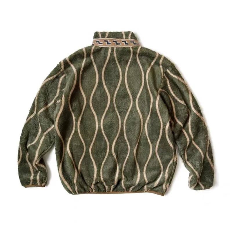 Green Woven Fleece Wave Stripe Jacket