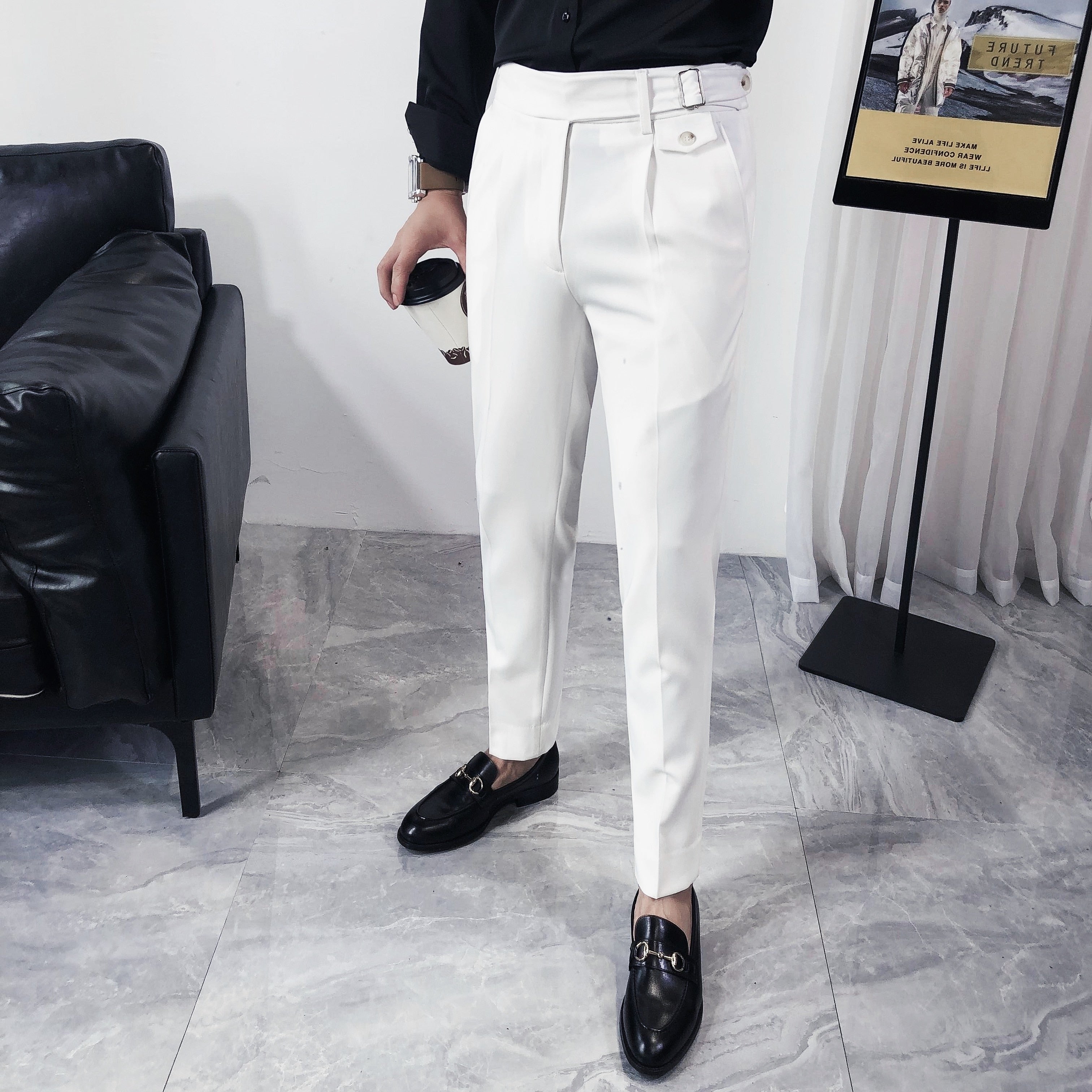 Korean Slim Fit Cotton Solid Color Formal Pants