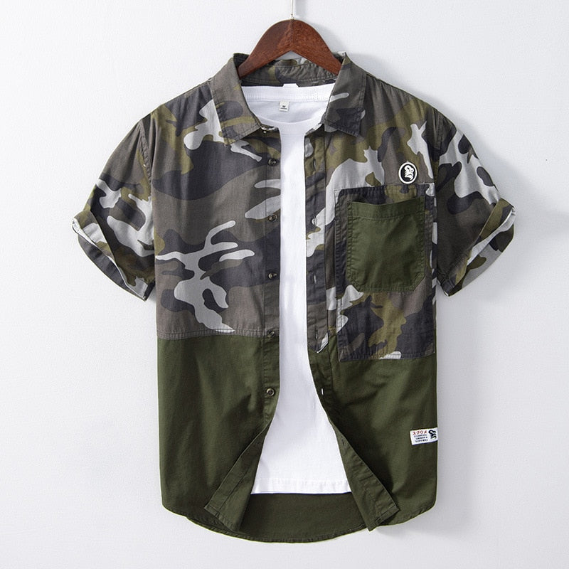 Half Camouflage and Solid Cotton Shirt