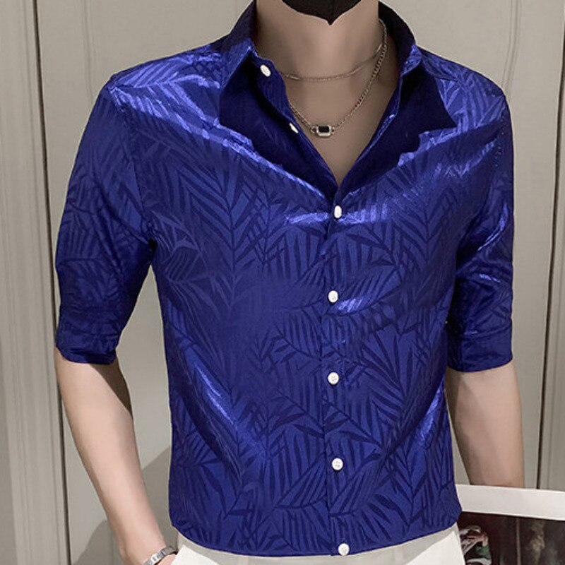 Casual Solid Leaf Satin Jacquard Shirt