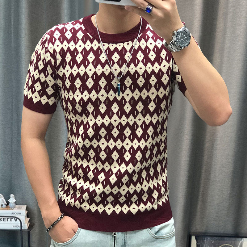 Geometric Lattice Knit T-Shirt