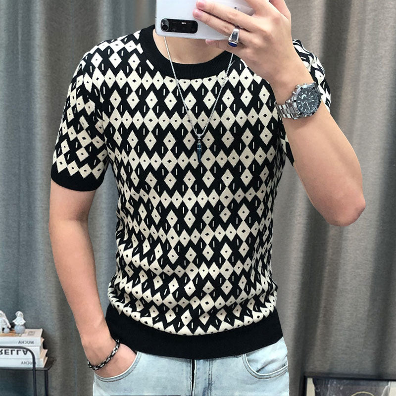 Geometric Lattice Knit T-Shirt