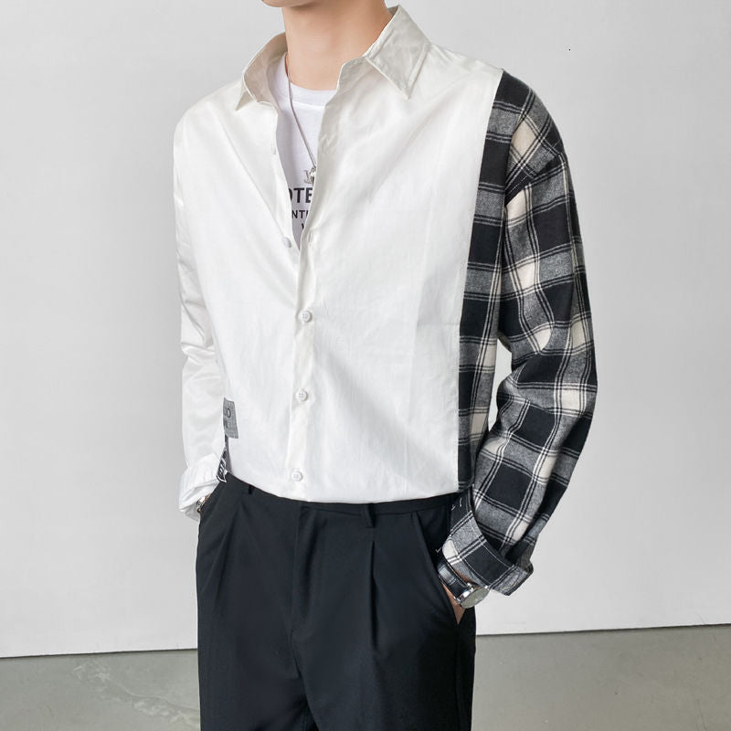 Single Plaid Patchwork Sleeve Style Shirts