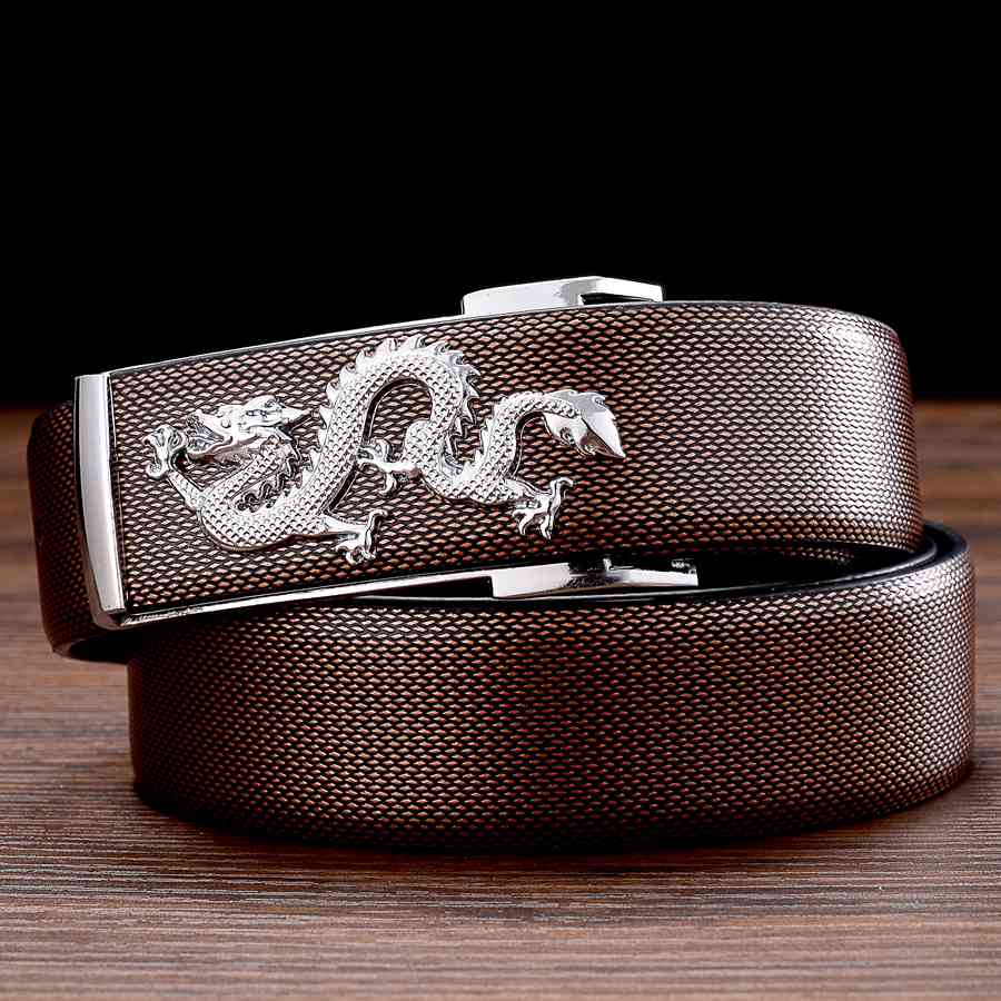 Semi-Rimless Dragon Metal Buckle Leather Belt