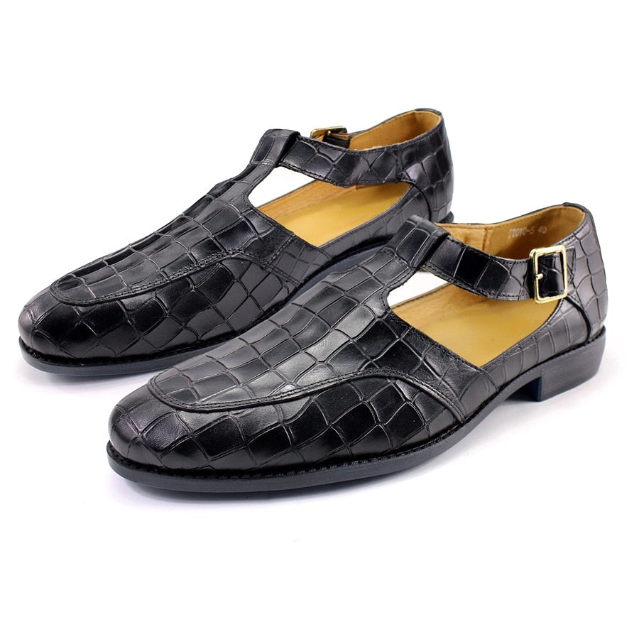 Geometric Plaid Leather Men Shoes