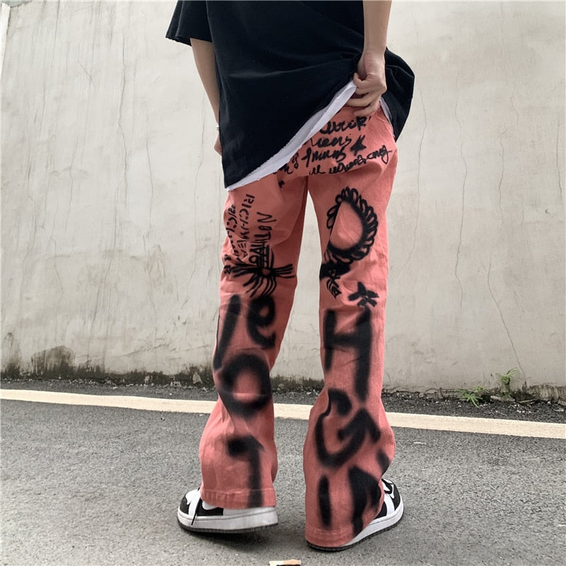 Letters Graffiti Streetwear Loose Jeans