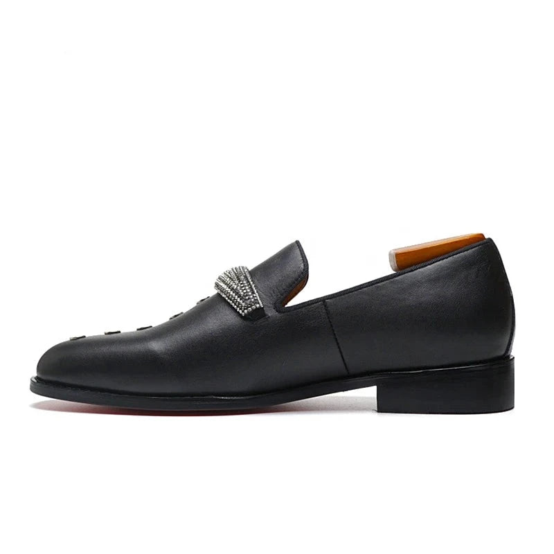 Solid Black Button Appliques Loafers