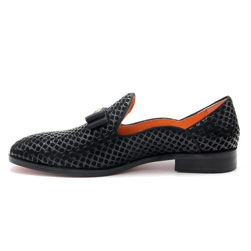 Metal Appliques Geometric Black Leather Loafers