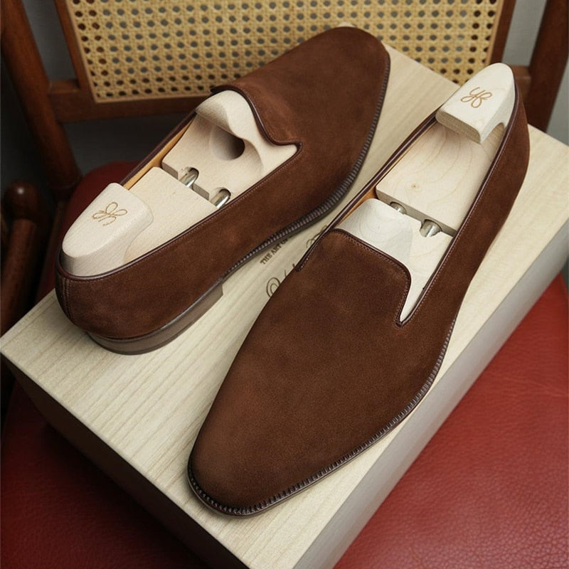 Pointed Toe Solid Suede Leather Loafers