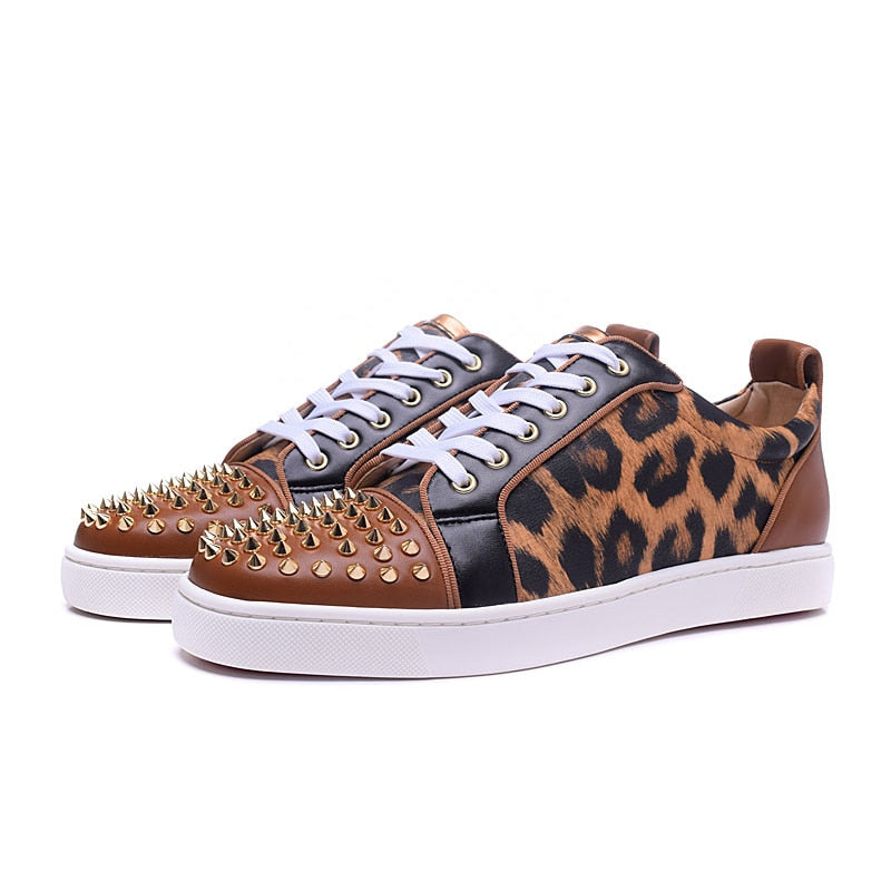 Low Top Spikes Leopard Casual Style Men Sneaker