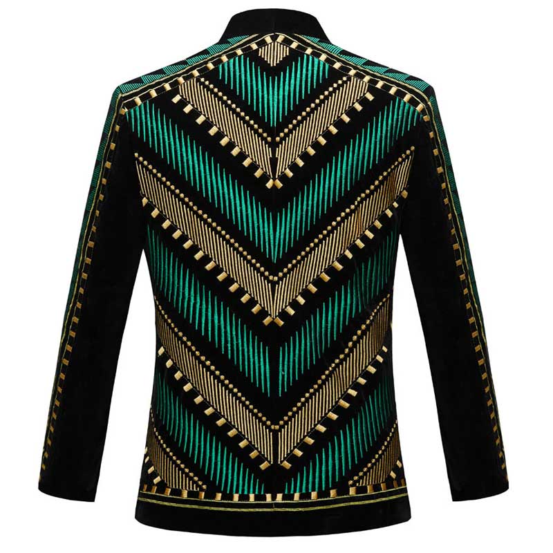 Green Gold African Style Embroidery Blazer