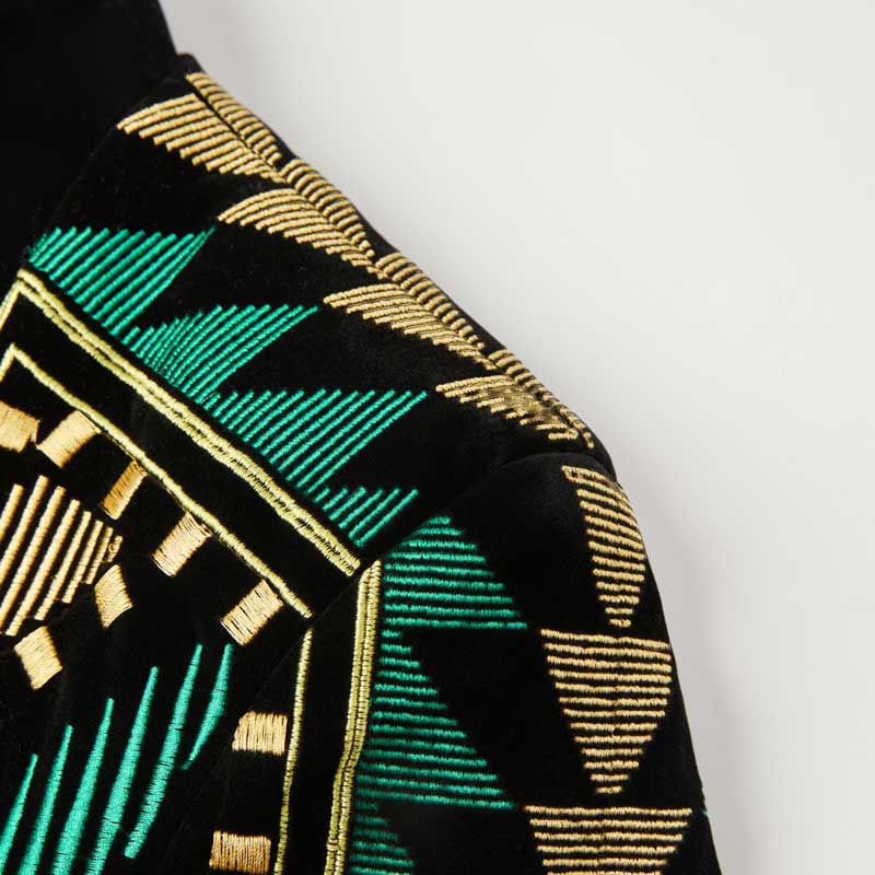 Green Gold African Style Embroidery Blazer