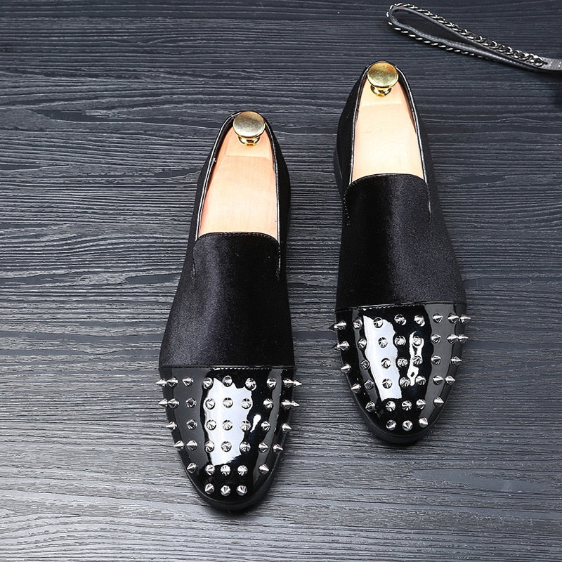 Black Studded Rivet Toe Casual Men Shoes