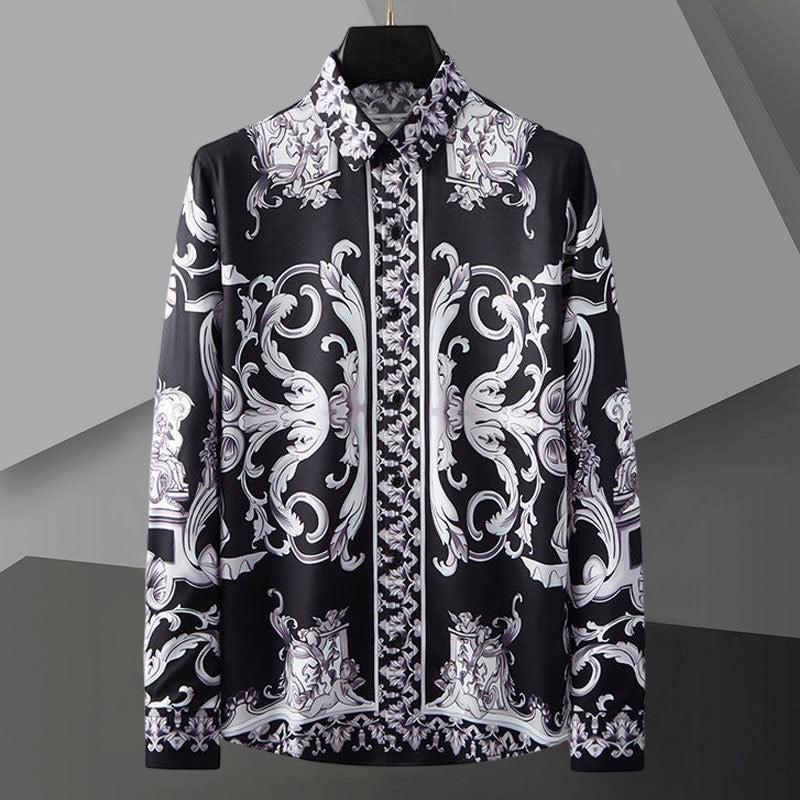 Black Geometric Printed Pattern Long Sleeve Shirt