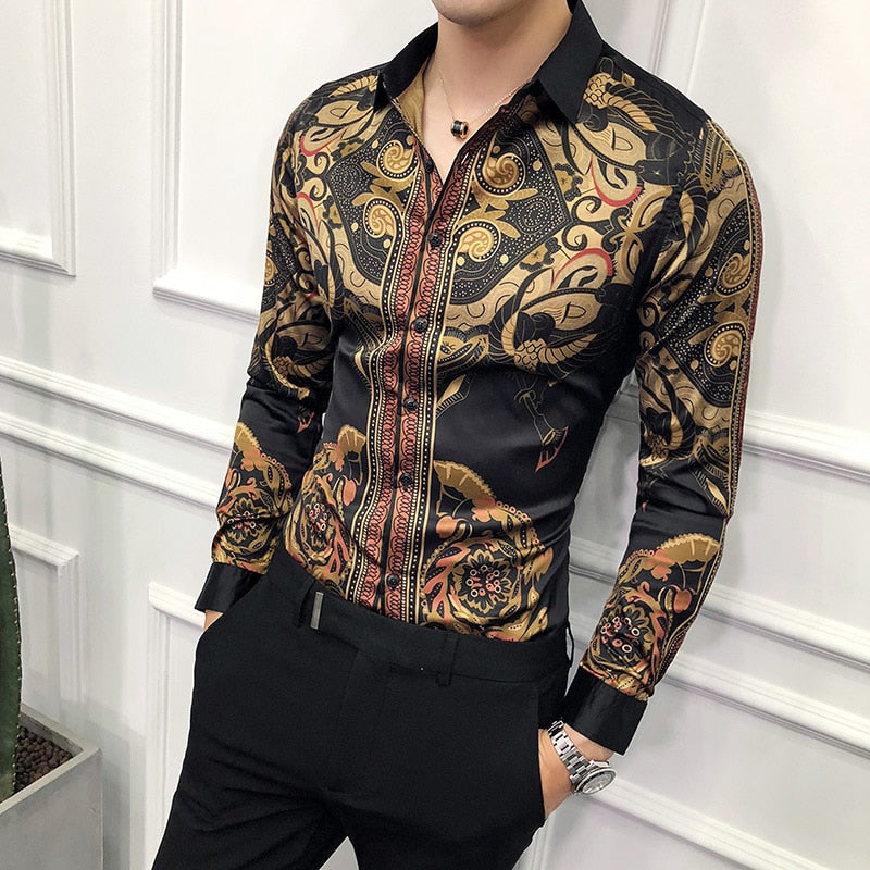 Vintage Luxurious Gold Art Printed Men Shirt