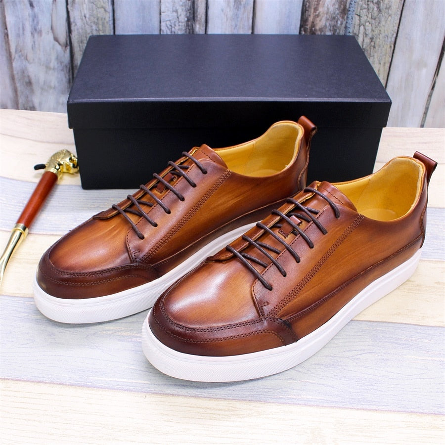 Casual Lace-Up Brown Leather Shoes