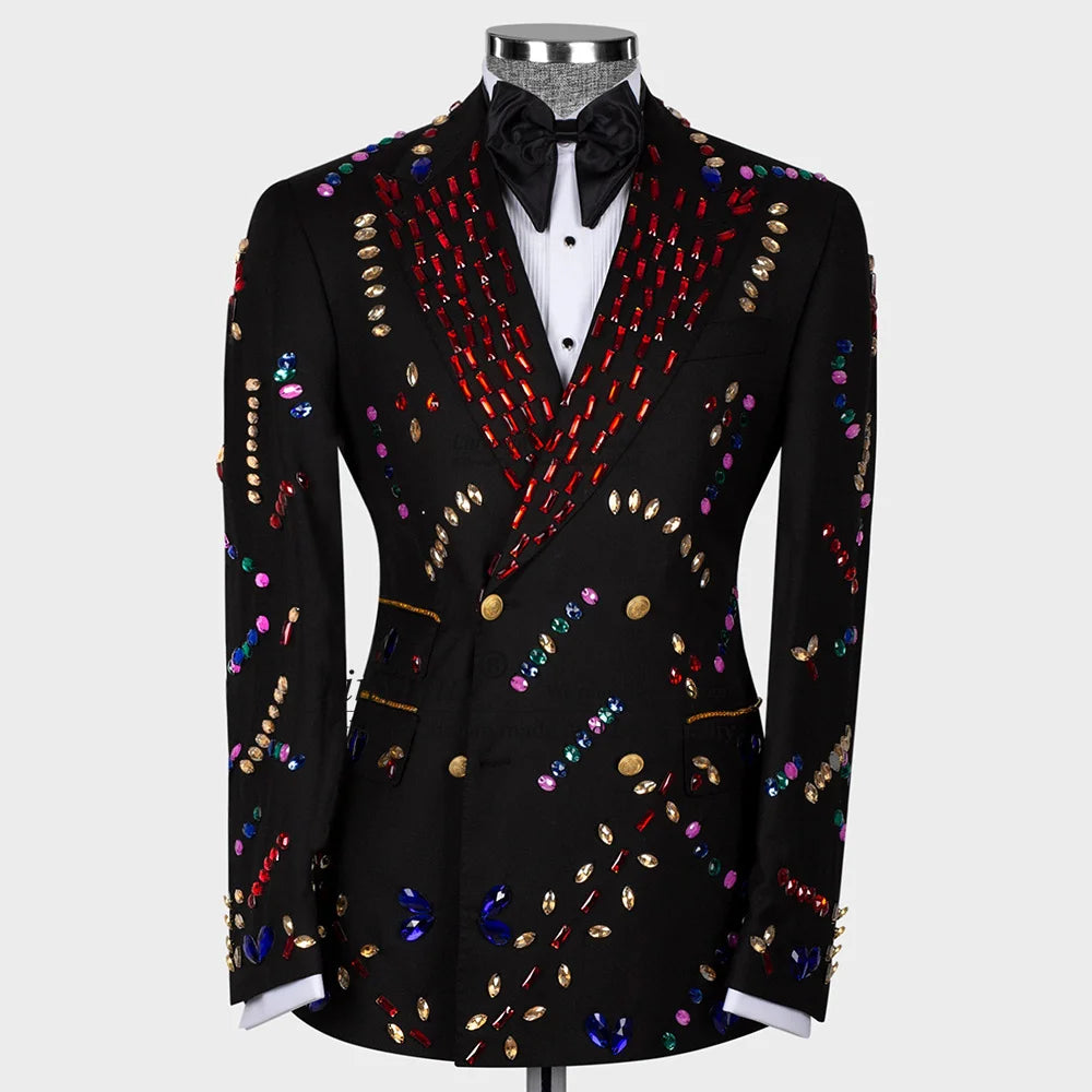 Black Colorful Rhinestone Decor Suit