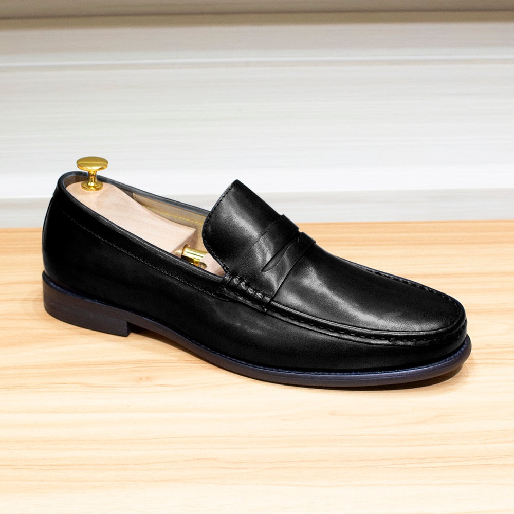 Solid Genuine Leather Loafers Shoes