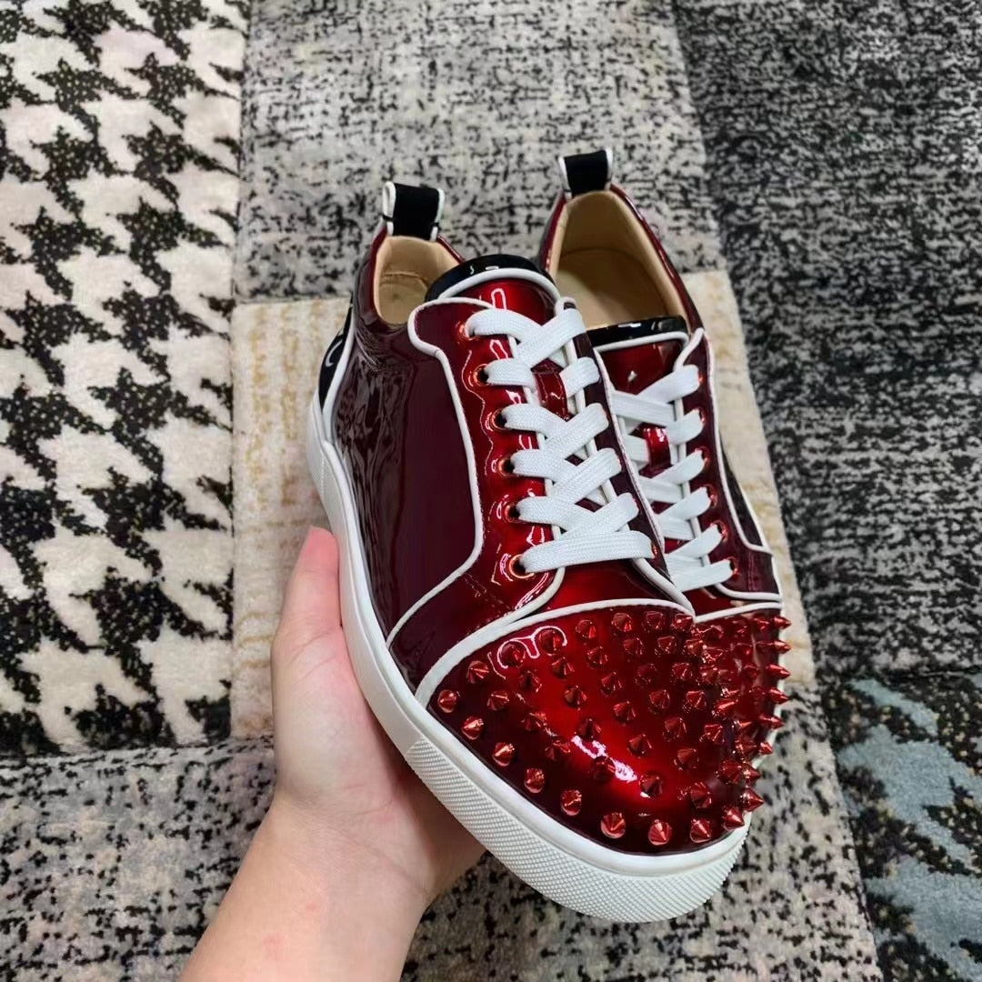 Red Rivet Decoration Leather Sneakers