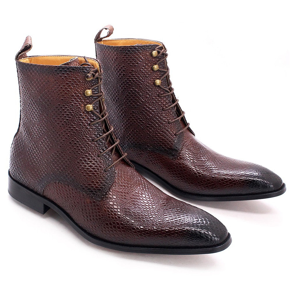 Luxury Snake Pattern Genuine Leather Boots