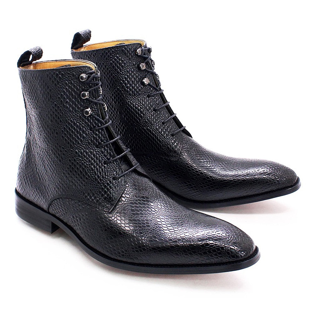 Luxury Snake Pattern Genuine Leather Boots