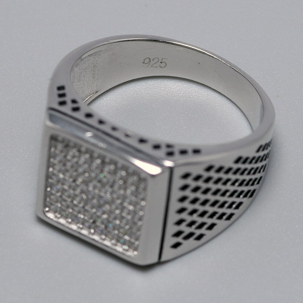 Luxury Shinning Sterling Silver Micro Paved Cubic Zircon Men Rings