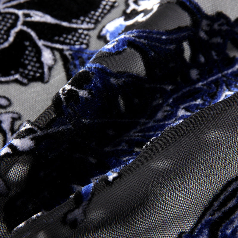 Luxury Mesh Blue Floral Men's Shirt