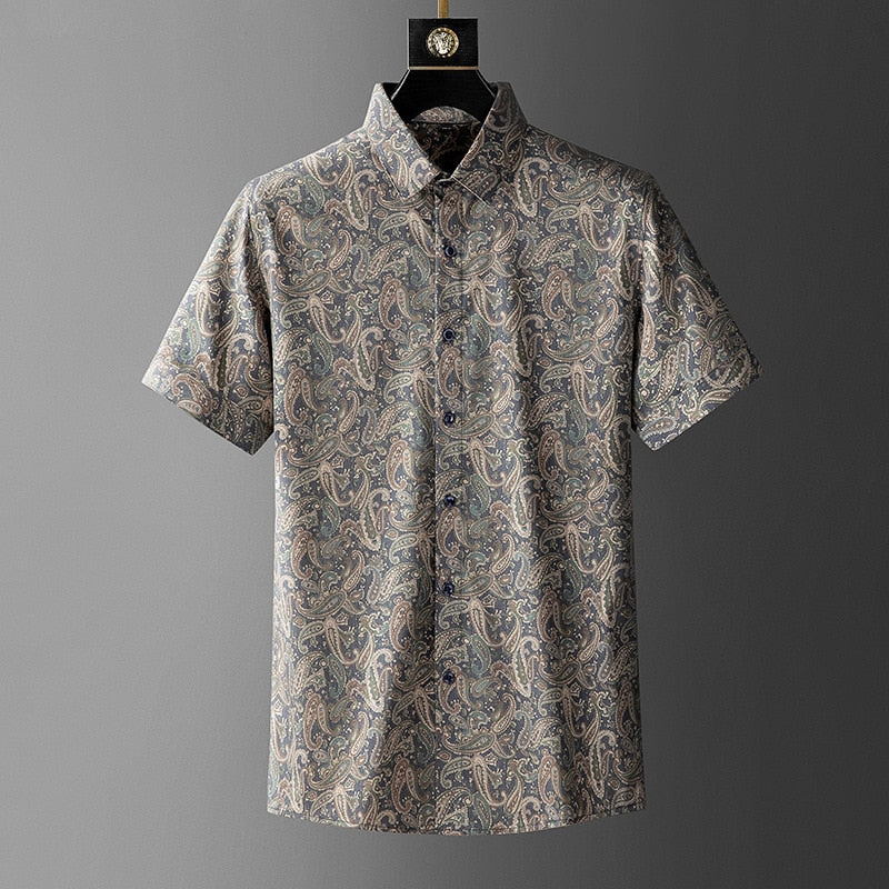 Flower Printed Slim Short Sleeve Shirt