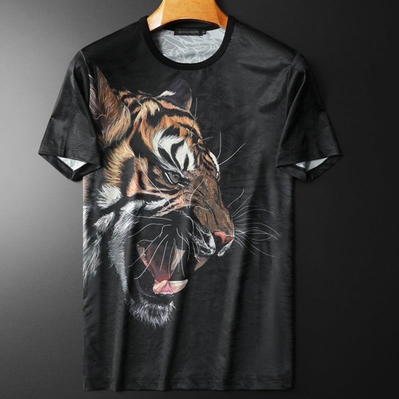 Soft Obsidian Tiger Print Casual T-shirt