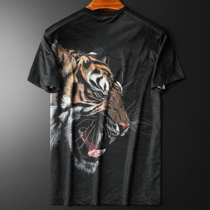 Soft Obsidian Tiger Print Casual T-shirt